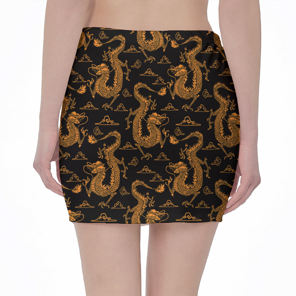 Eastern Dragon Pattern Print Pencil Mini Skirt