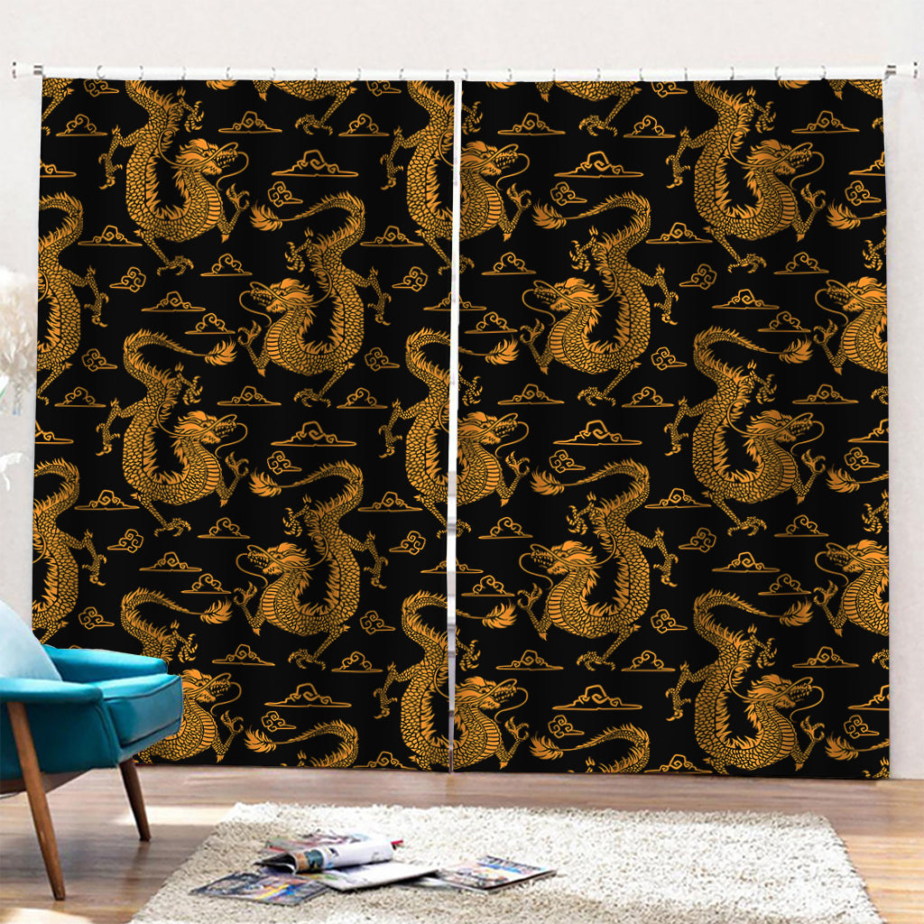 Eastern Dragon Pattern Print Pencil Pleat Curtains