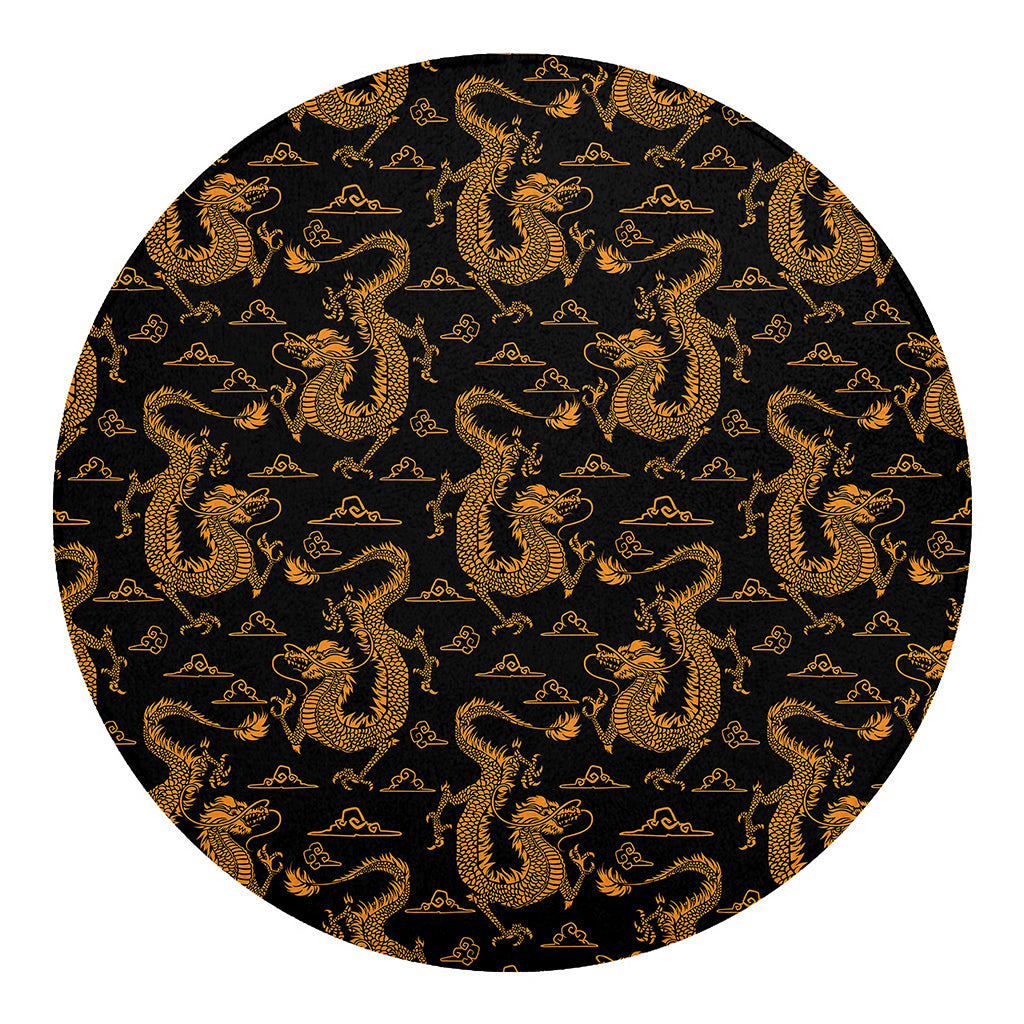 Eastern Dragon Pattern Print Round Blanket