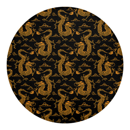 Eastern Dragon Pattern Print Round Blanket