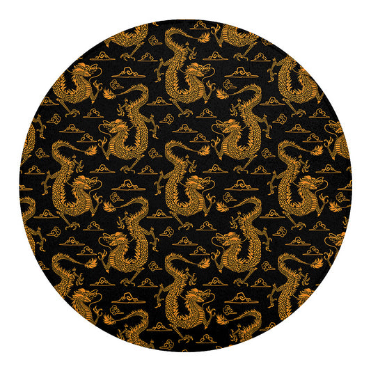 Eastern Dragon Pattern Print Round Blanket
