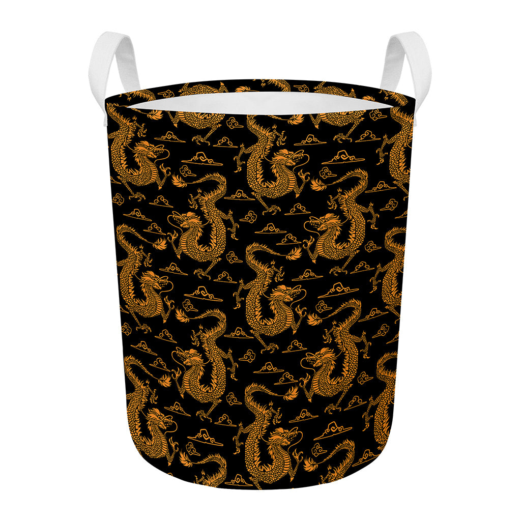 Eastern Dragon Pattern Print Round Laundry Basket