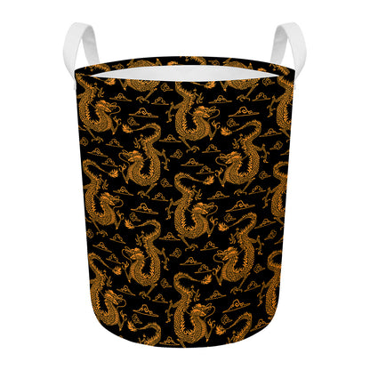 Eastern Dragon Pattern Print Round Laundry Basket