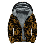 Eastern Dragon Pattern Print Sherpa Lined Zip Up Hoodie