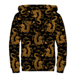 Eastern Dragon Pattern Print Sherpa Lined Zip Up Hoodie