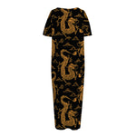 Eastern Dragon Pattern Print Short Sleeve Long Nightdress