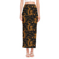 Eastern Dragon Pattern Print Side Slit Maxi Skirt