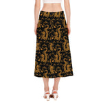 Eastern Dragon Pattern Print Side Slit Midi Skirt