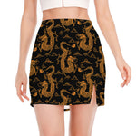 Eastern Dragon Pattern Print Side Slit Mini Skirt