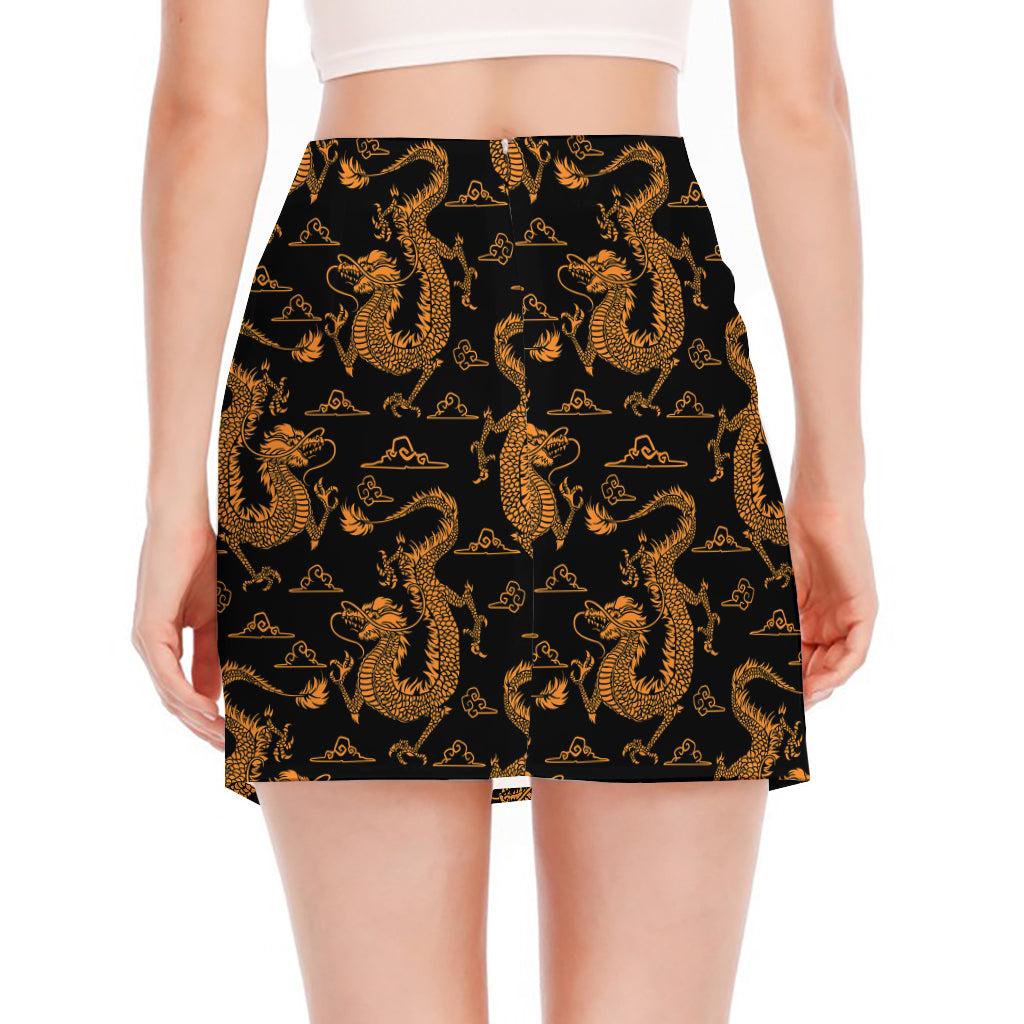 Eastern Dragon Pattern Print Side Slit Mini Skirt