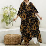 Eastern Dragon Pattern Print Silk V-Neck Kaftan Dress