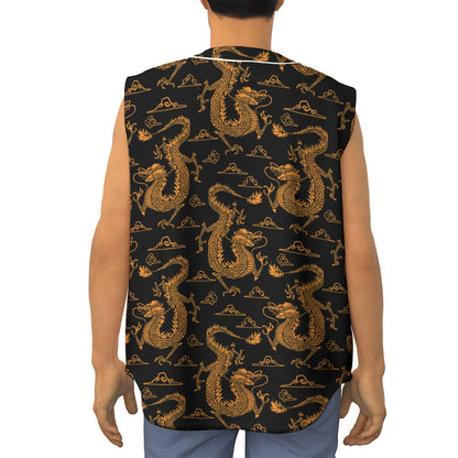Eastern Dragon Pattern Print Sleeveless Baseball Jersey