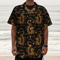 Eastern Dragon Pattern Print Textured Short Sleeve Shirt