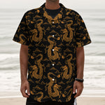 Eastern Dragon Pattern Print Textured Short Sleeve Shirt