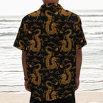 Eastern Dragon Pattern Print Textured Short Sleeve Shirt