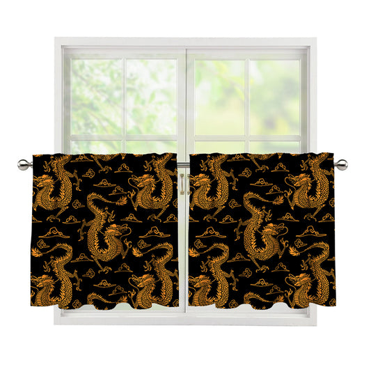 Eastern Dragon Pattern Print Tier Curtains