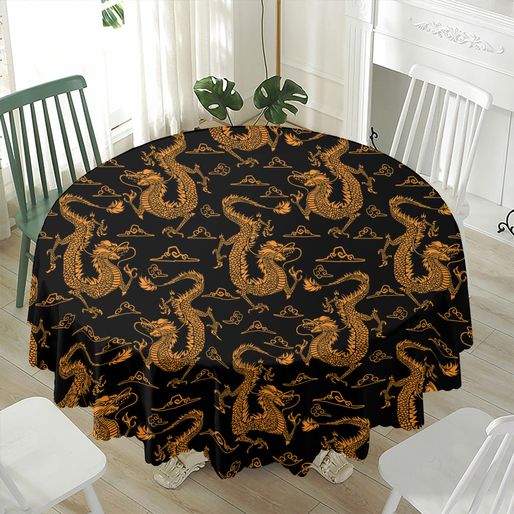 Eastern Dragon Pattern Print Waterproof Round Tablecloth