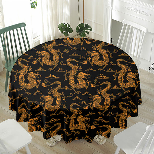 Eastern Dragon Pattern Print Waterproof Round Tablecloth