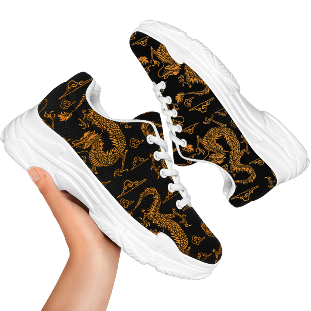 Eastern Dragon Pattern Print White Chunky Shoes