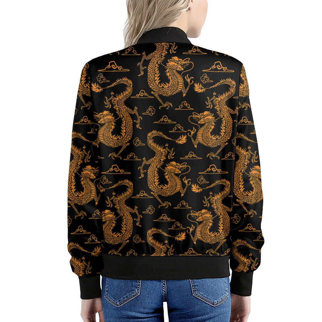 Eastern Dragon Pattern Print Women's Bomber Jacket