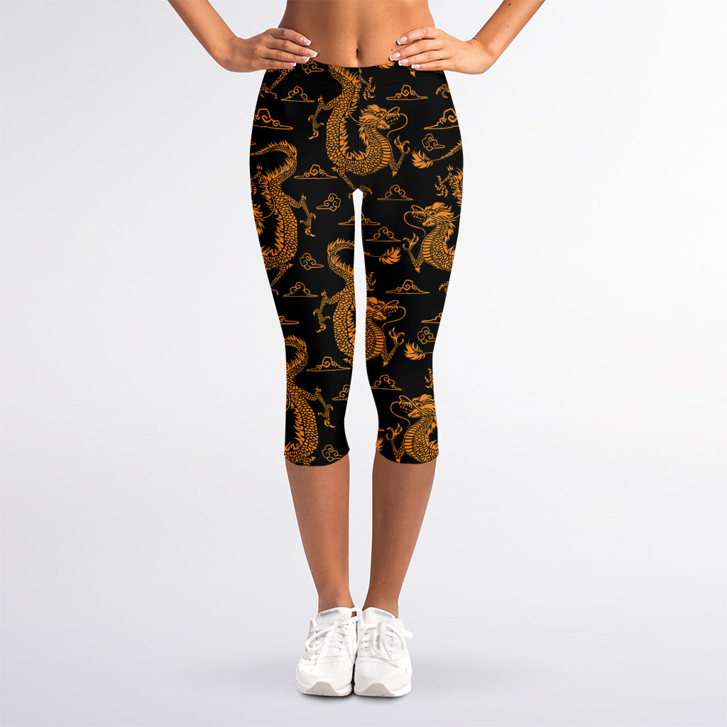 Eastern Dragon Pattern Print Women's Capri Leggings