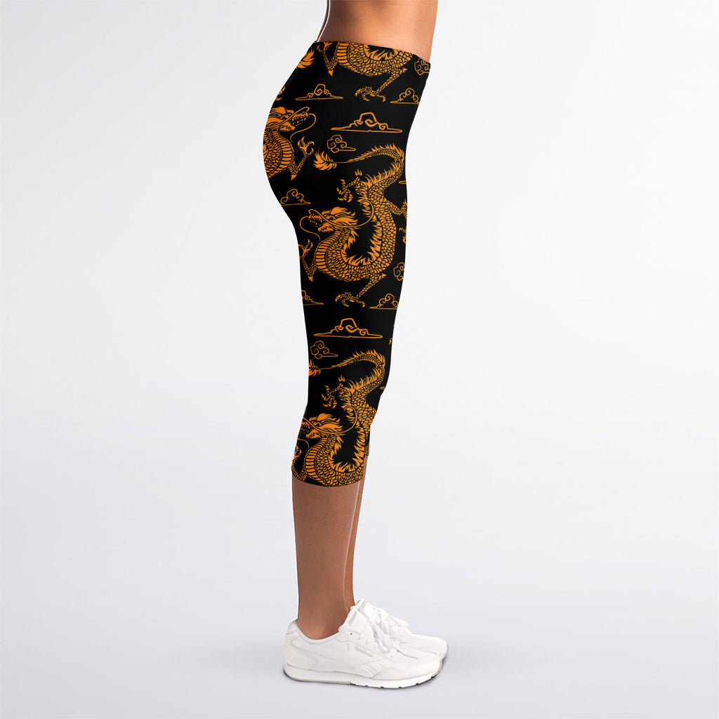 Eastern Dragon Pattern Print Women's Capri Leggings