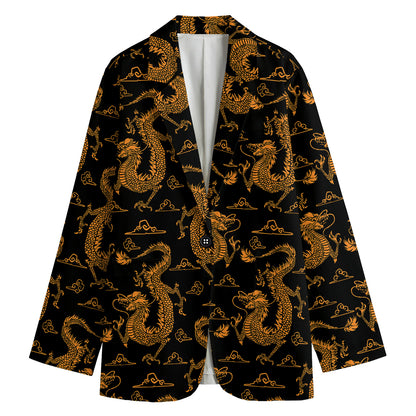Eastern Dragon Pattern Print Women's Cotton Blazer