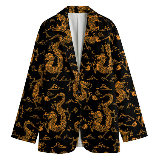 Eastern Dragon Pattern Print Women's Cotton Blazer