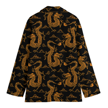 Eastern Dragon Pattern Print Women's Cotton Blazer