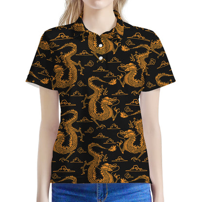 Eastern Dragon Pattern Print Women's Polo Shirt