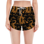 Eastern Dragon Pattern Print Women's Split Running Shorts