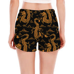 Eastern Dragon Pattern Print Women's Split Running Shorts