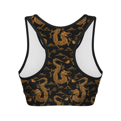 Eastern Dragon Pattern Print Women's Sports Bra