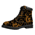 Eastern Dragon Pattern Print Padded Collar Lace Up Boots
