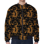 Eastern Dragon Pattern Print Zip Sleeve Bomber Jacket