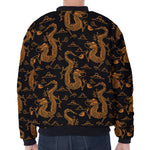 Eastern Dragon Pattern Print Zip Sleeve Bomber Jacket