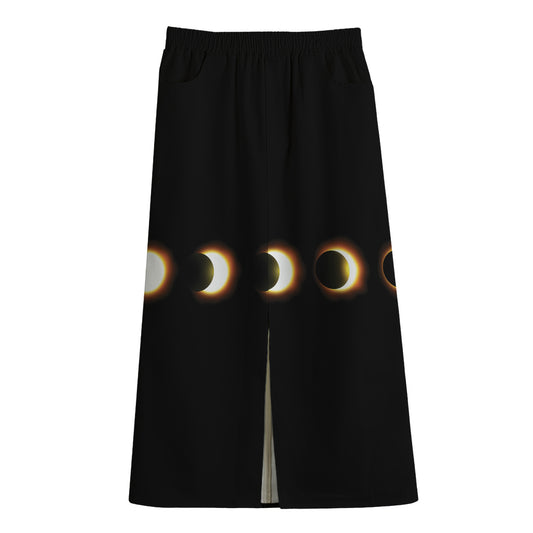 Eclipse Phases Print Cotton Front Slit Maxi Skirt