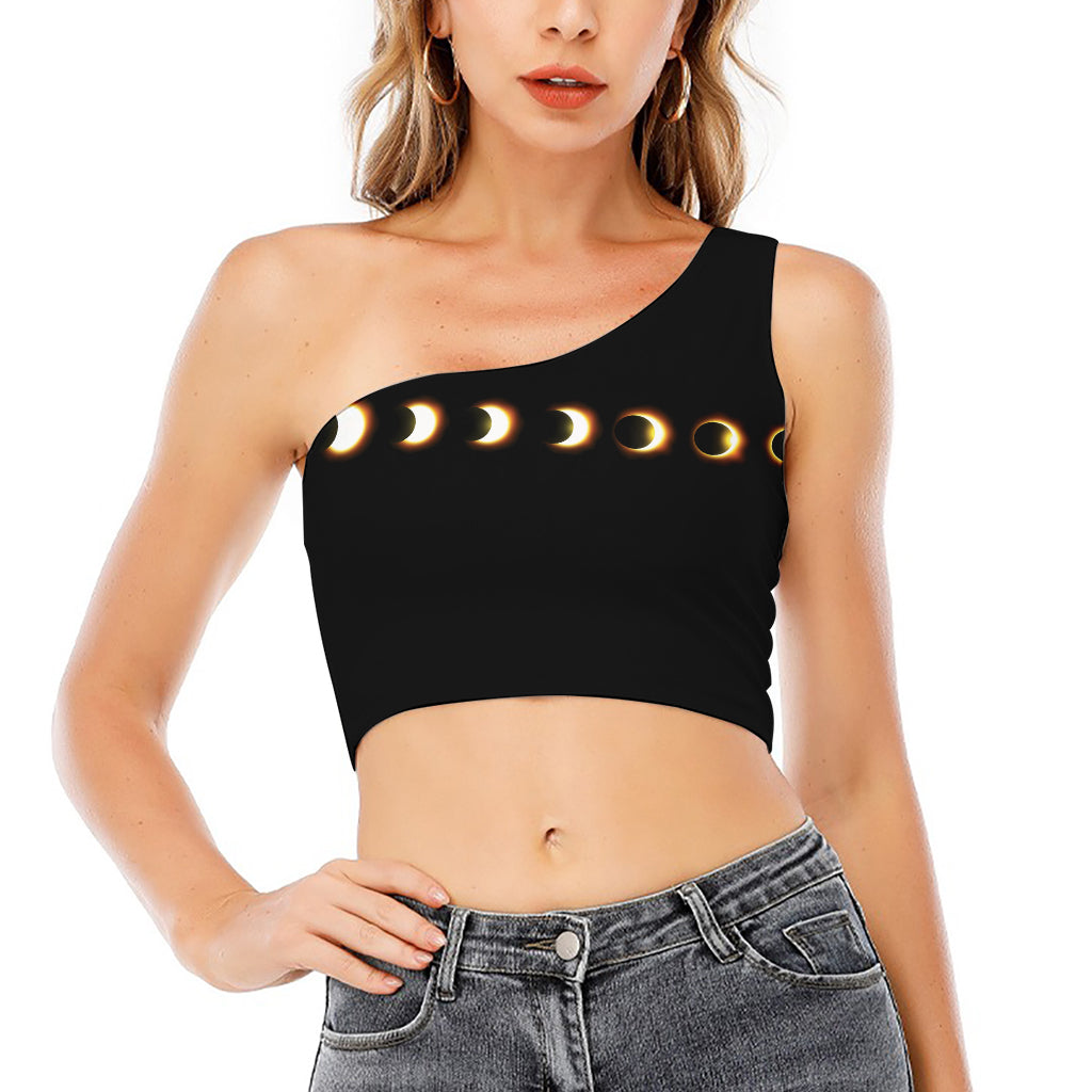 Eclipse Phases Print One Shoulder Crop Top