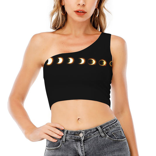 Eclipse Phases Print One Shoulder Crop Top