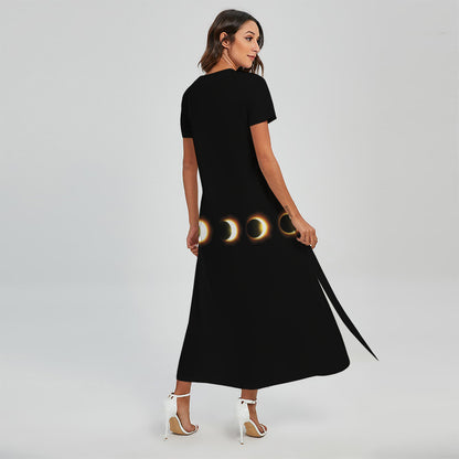 Eclipse Phases Print Short Sleeve Maxi Dress
