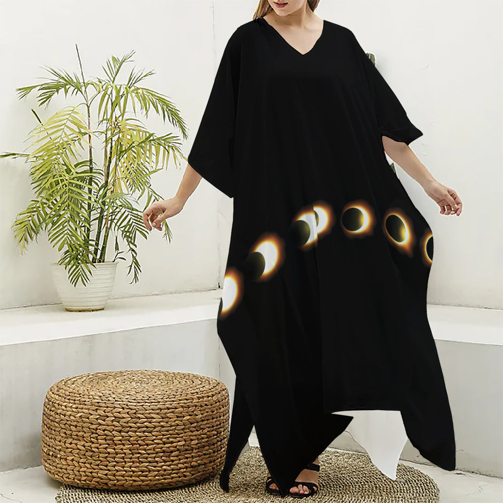 Eclipse Phases Print Silk V-Neck Kaftan Dress