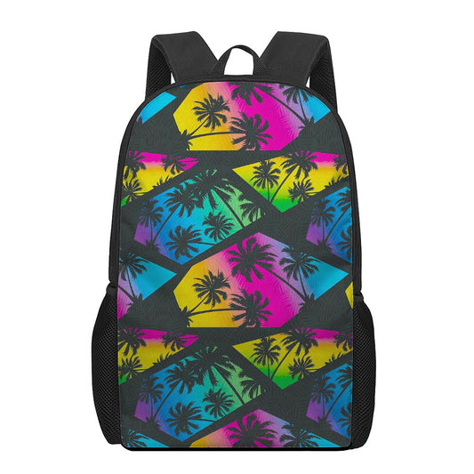 EDM Beach Palm Tree Pattern Print 17 Inch Backpack