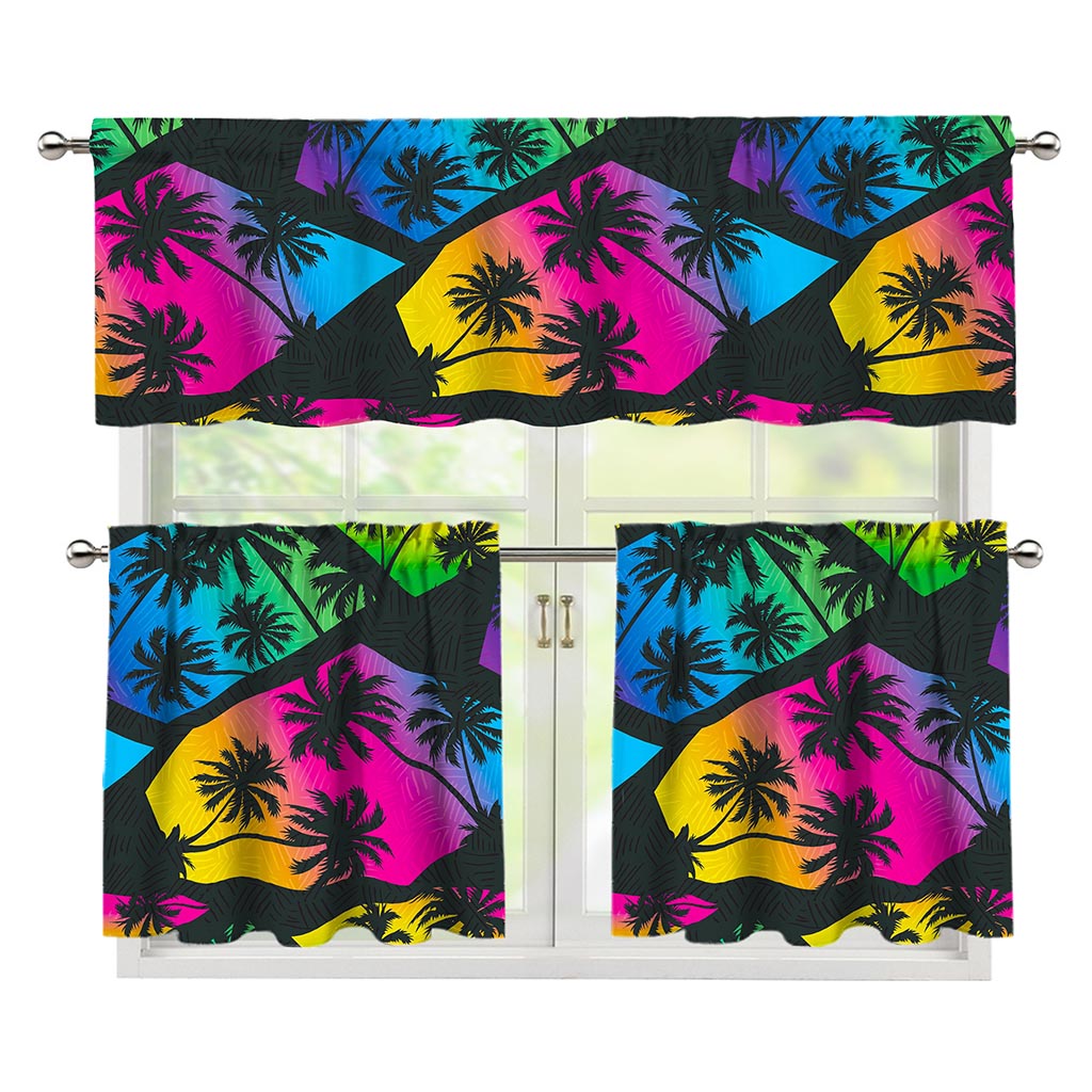 EDM Beach Palm Tree Pattern Print 3 Piece Kitchen Curtains