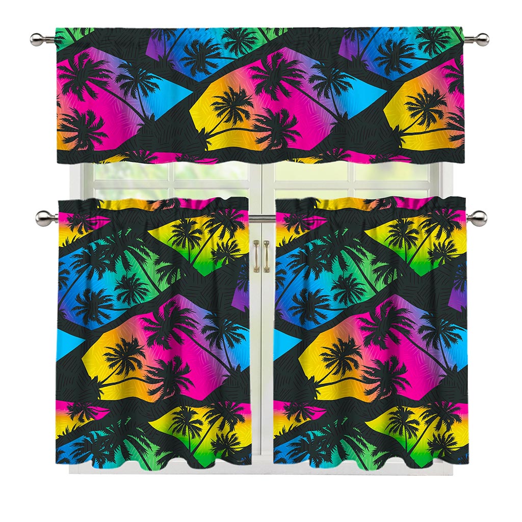 EDM Beach Palm Tree Pattern Print 3 Piece Kitchen Curtains
