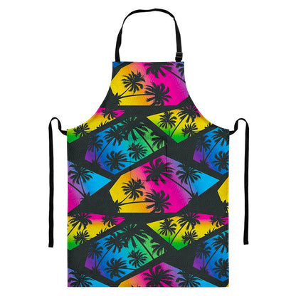 EDM Beach Palm Tree Pattern Print Bib Apron With Pocket