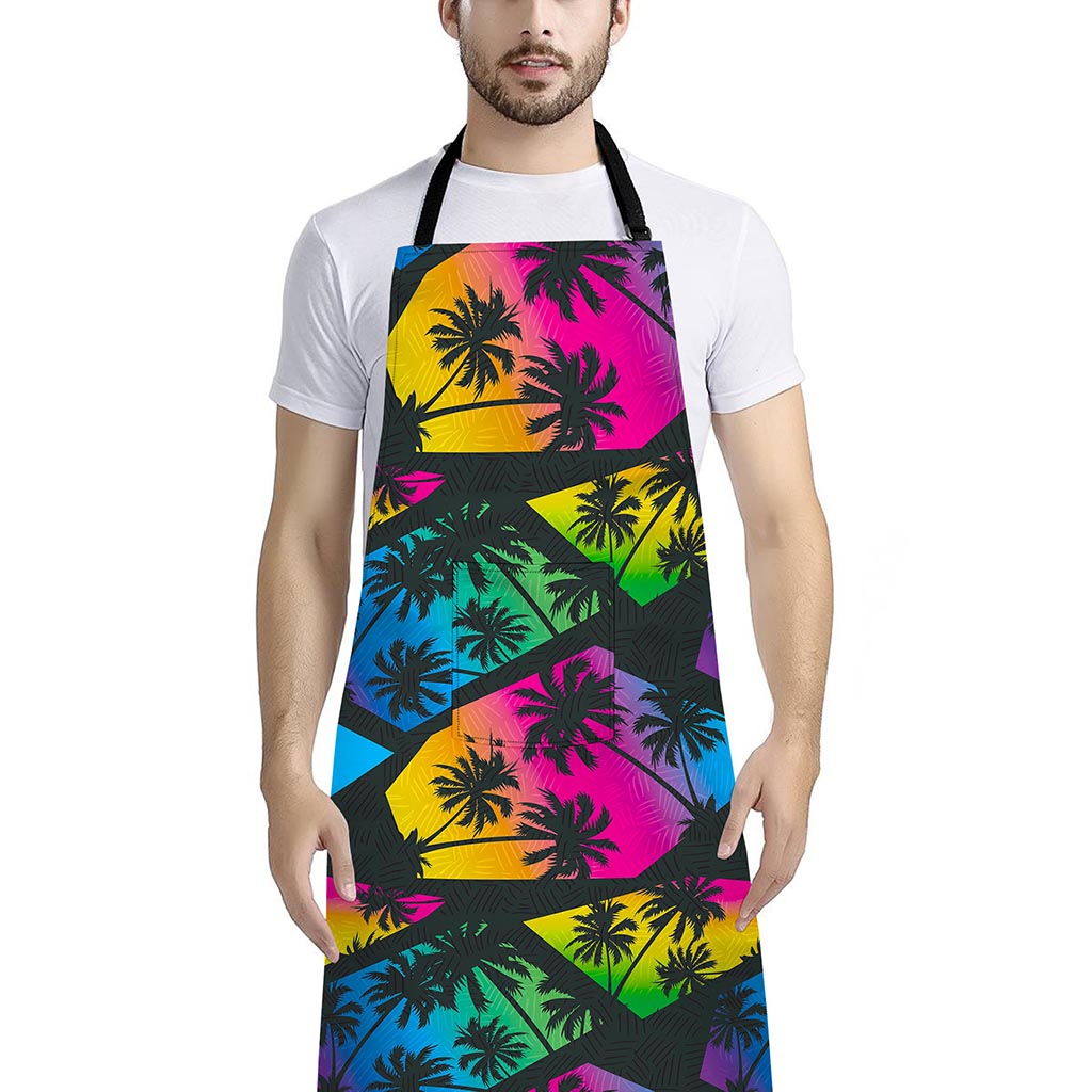 EDM Beach Palm Tree Pattern Print Bib Apron With Pocket