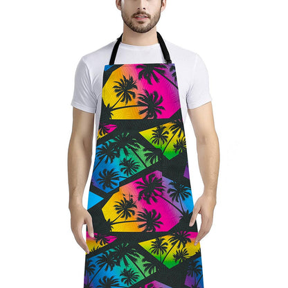EDM Beach Palm Tree Pattern Print Bib Apron With Pocket