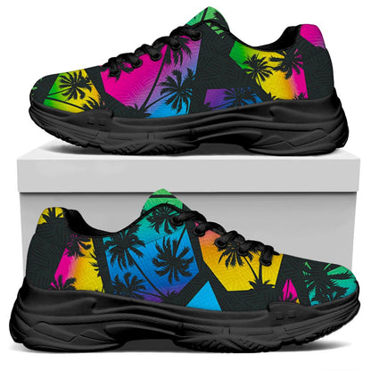 EDM Beach Palm Tree Pattern Print Black Chunky Shoes
