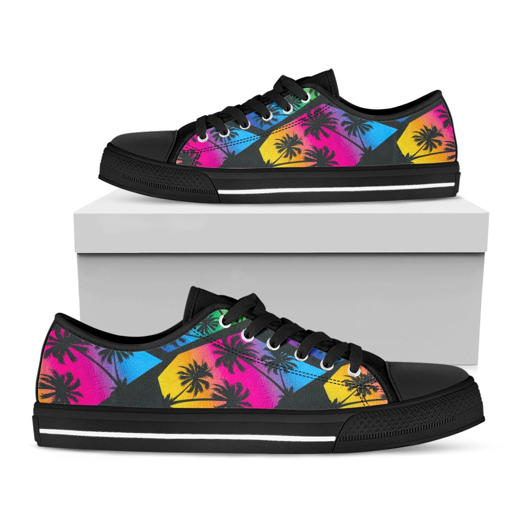 EDM Beach Palm Tree Pattern Print Black Low Top Sneakers