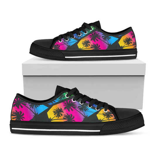 EDM Beach Palm Tree Pattern Print Black Low Top Sneakers